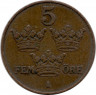 Монета. Швеция. 5 эре 1911 год . 