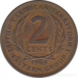 Монета. Британские Восточные Карибские территории. 2 цента 1964 год.