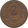 Монета. Британские Восточные Карибские территории. 2 цента 1964 год. ав.