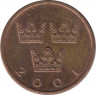 Аверс. Монета. Швеция. 50 эре 2001 год.
