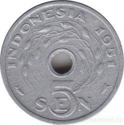 Монета. Индонезия. 5 сен 1951 год.