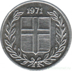 Монета. Исландия. 10 аурар 1971 год.
