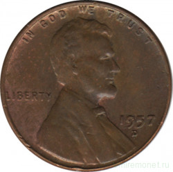 Монета. США. 1 цент 1957 год. Монетный двор D.