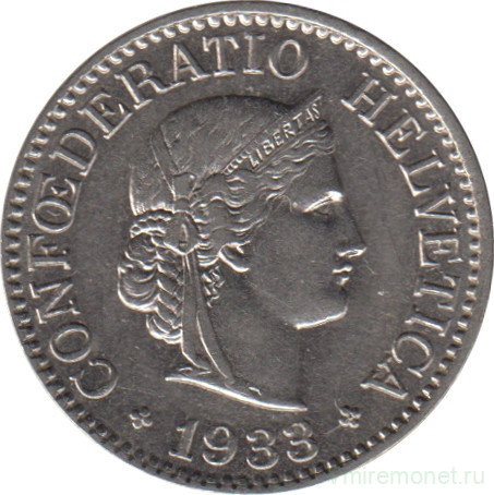 Монета. Швейцария. 10 раппенов 1933 год.