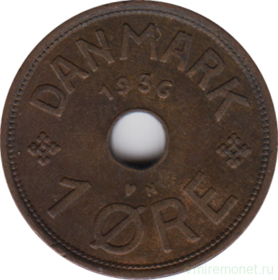 Монета. Дания. 1 эре 1936 год.