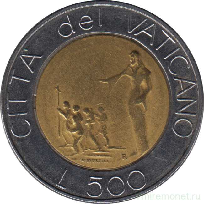 Монета. Ватикан. 500 лир 1991 год. Искупитель посылает миссионеров.