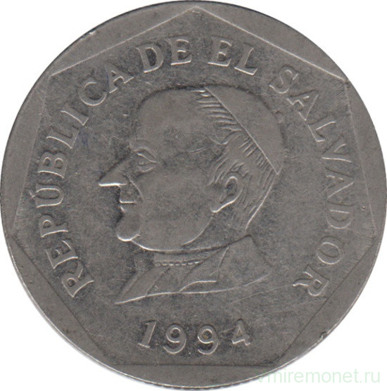 Монета. Сальвадор. 25 сентаво 1994 год.