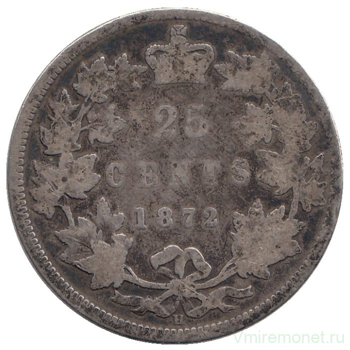 Монета. Канада. 25 центов 1872 год.