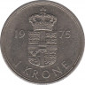  Монета. Дания. 1 крона 1975 год. ав.
