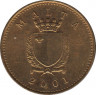 Монета. Мальта. 1 цент 2001 год. ав.