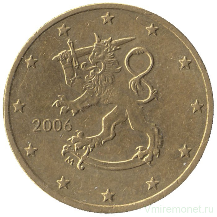 Монета. Финляндия. 50 центов 2006 год.