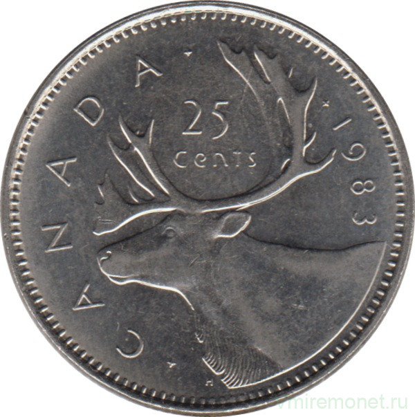 Монета. Канада. 25 центов 1983 год.