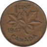 Монета. Канада. 1 цент 1947 год. ав.