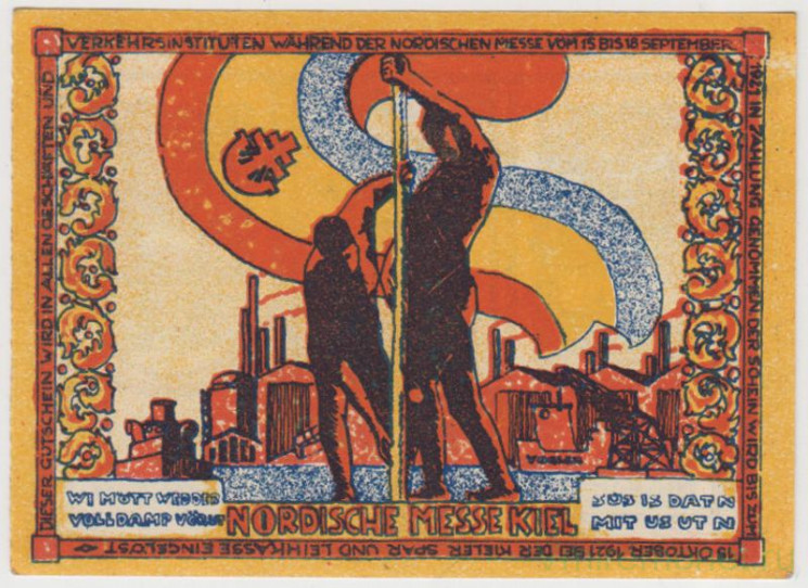 Бона. Нотгельд. Германия. Город Киль. 1 марка 1921 год. Вариант 696.1.а.4.