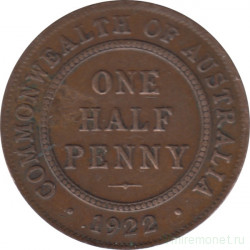 Монета. Австралия. 1/2 пенни 1922 год.