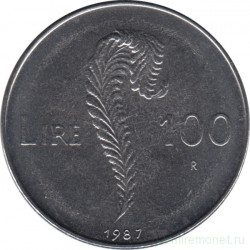 Монета. Сан-Марино. 100 лир 1987 год. 15 лет возобновления чеканки лиры.