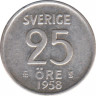 Монета. Швеция. 25 эре 1958 год. ав.