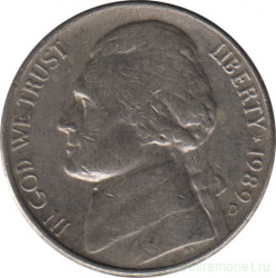 Монета. США. 5 центов 1989 год. Монетный двор D.