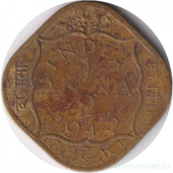 Монета. Индия Британская. 1/2 анны 1942 год. Надпись "• INDIA •" с точками.