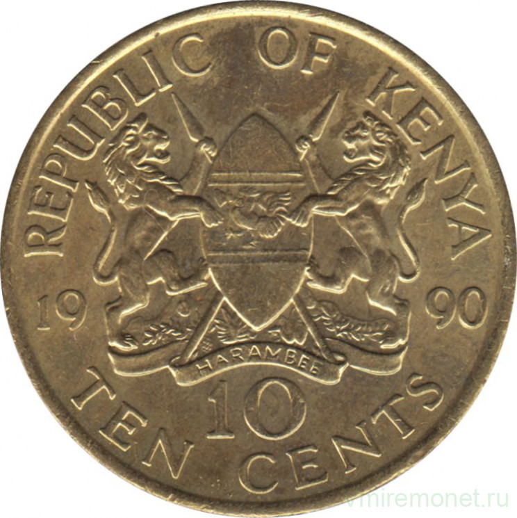 Монета. Кения. 10 центов 1990 год.