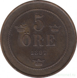 Монета. Швеция. 5 эре 1897 год.