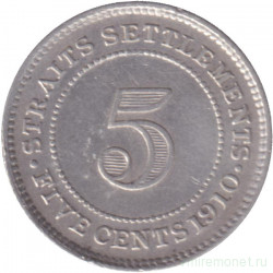 Монета. Стрейтс Сетлментс. 5 центов 1910 год.