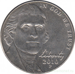 Монета. США. 5 центов 2010 год. Монетный двор P.