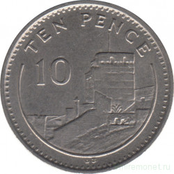 Монета. Гибралтар. 10 пенсов 1991 год. "AЕ" на реверсе.
