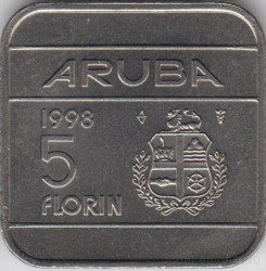 Монета. Аруба. 5 флоринов 1998 год.
