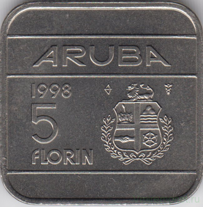 Монета. Аруба. 5 флоринов 1998 год.