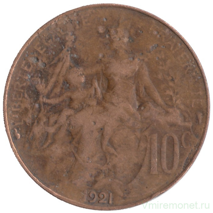 Монета. Франция. 10 сантимов 1921 год. Без отверстия. Монета. Франция. 10 сантимов 1921 год. Без отверстия.