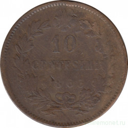 Монета. Италия. 10 чентезимо 1863 год.