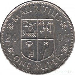 Монета. Маврикий. 1 рупия 2005 год.