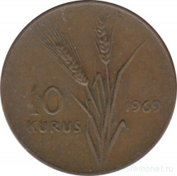 Монета. Турция. 10 курушей 1969 год.