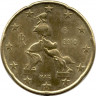 Монета. Италия. 20 центов 2010 год.