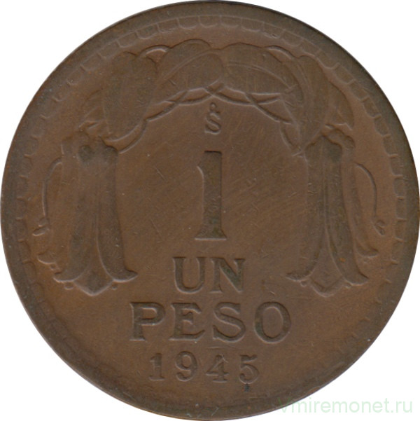 Монета. Чили. 1 песо 1945 год.