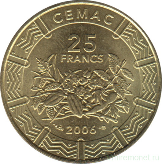 Монета. Центральноафриканский экономический и валютный союз (ВЕАС). 25 франков 2006 год.