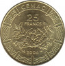 Монета. Центральноафриканский экономический и валютный союз (ВЕАС). 25 франков 2006 год. ав.