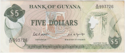Банкнота. Гайана. 5 долларов 1966 - 1992 года. Тип 22е.