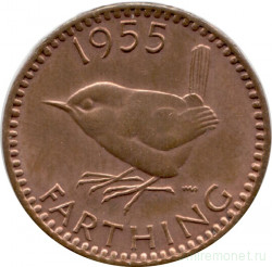 Монета. Великобритания. 1 фартинг 1955 год.