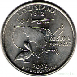 Монета. США. 25 центов 2002 год. Штат № 18 Луизиана. Монетный двор P.