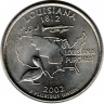 Аверс.Монета. США. 25 центов 2002 год. Штат № 18 Луизиана. Монетный двор P.