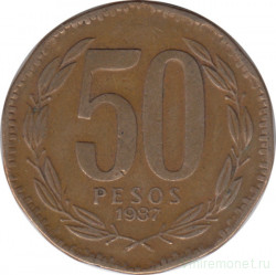 Монета. Чили. 50 песо 1987 год.