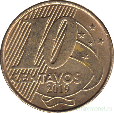 Монета. Бразилия. 10 сентаво 2019 год.