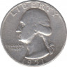 Монета. США. 25 центов 1951 год. Монетный двор D. ав.