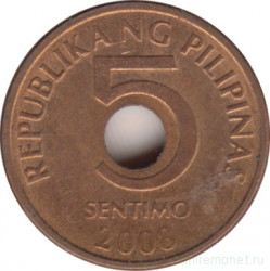 Монета. Филиппины. 5 сентимо 2008 год.