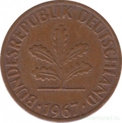Монета. ФРГ. 1 пфенниг 1967 год. Монетный двор - Мюнхен (D).
