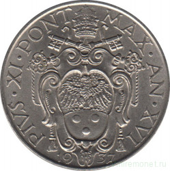 Монета. Ватикан. 1 лира 1937 год.