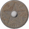 Монета. Бельгийское Конго. 5 сантимов 1911 год. ав.