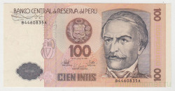 Банкнота. Перу. 100 инти 1987 год. Тип 133.